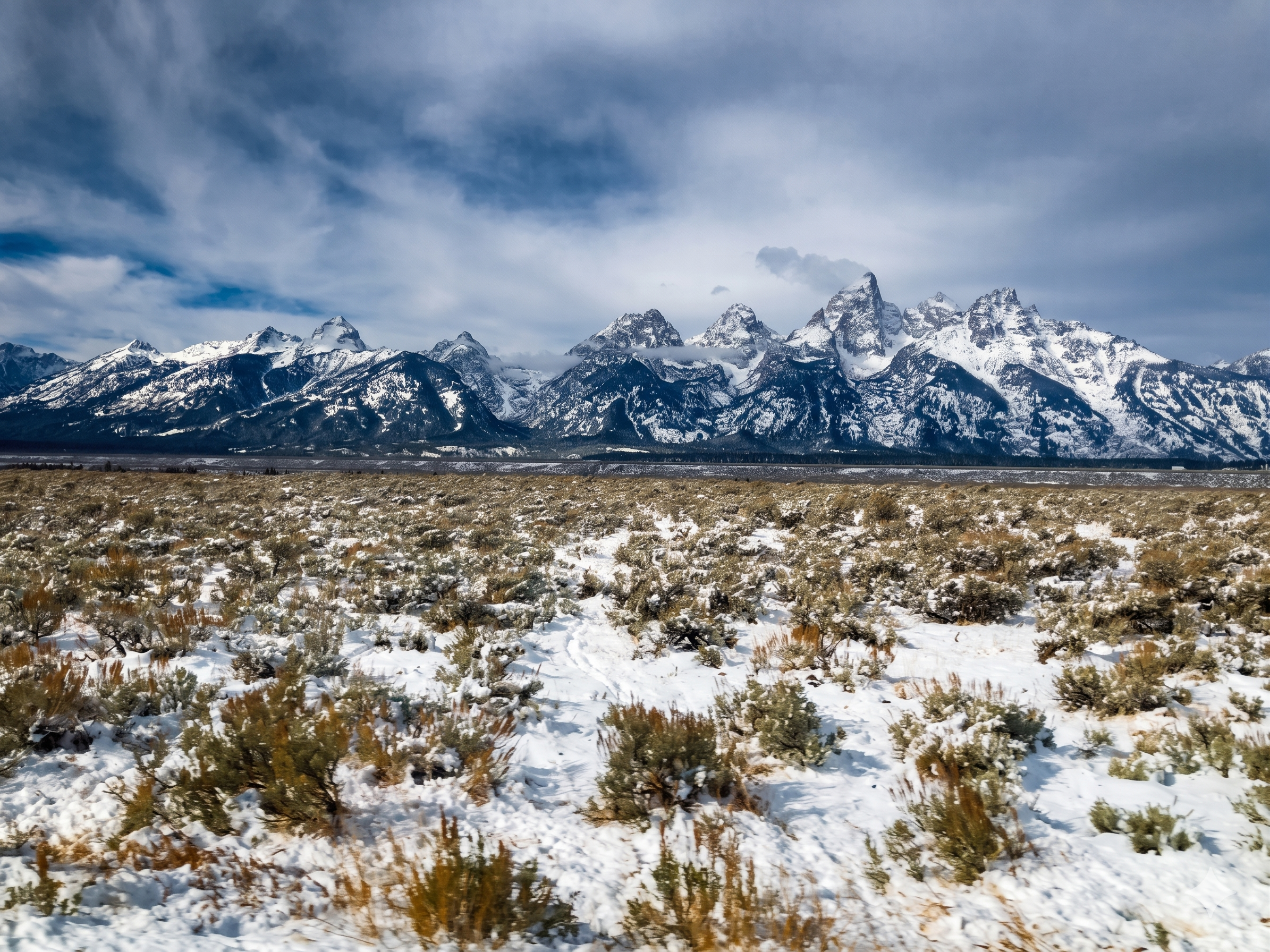 Snow-covered Wyoming mountains near Yellowstone
